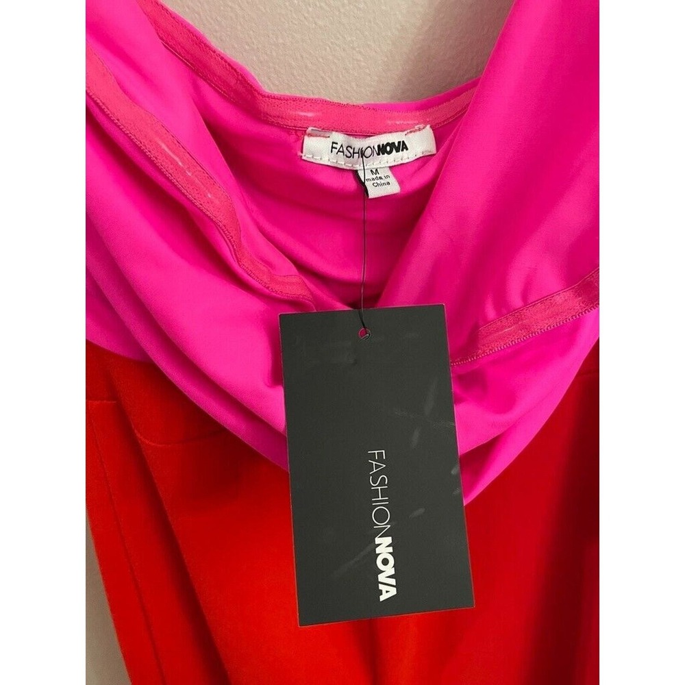 Fashion Nova Cool and Composed Jumsuit Red/Neon Pink Medium Flare Pant Club - Picture 5 of 10